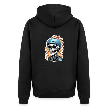 Motorrad im Retro-Stil - Totenkopf und Skelett - Unisex Premium Bio Zip Hoodie - Schwarz - Hinten - Nico (187cm)