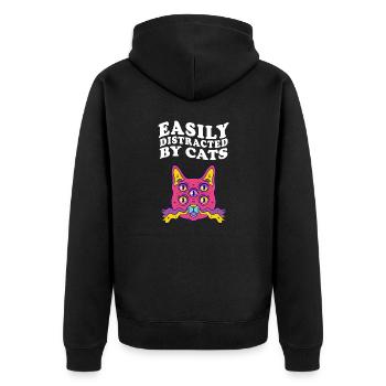 Easily Distracted By Cats Katze Katzen Cat - Unisex Premium Organic Zip Hoodie - black - Back - Nico (187cm)