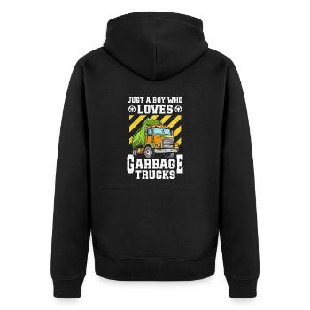 Müllwagen Liebe Müllabfuhr Kind Junge I Geschenk - Unisex Premium Bio Zip Hoodie - Schwarz - Hinten - Nico (187cm)
