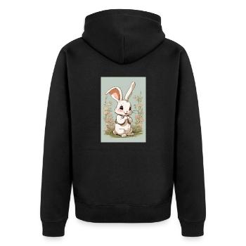 Cartoon Hase II - Unisex Premium Bio Zip Hoodie - Schwarz - Hinten - Nico (187cm)