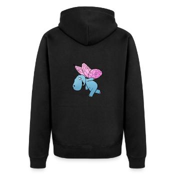 Nilpferd Schmetterling - Unisex Premium Bio Zip Hoodie - Schwarz - Hinten - Nico (187cm)