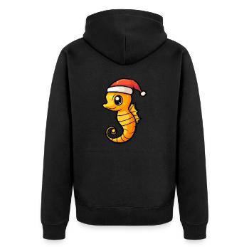 Seepferd Weihnachten - Unisex Premium Bio Zip Hoodie - Schwarz - Hinten - Nico (187cm)
