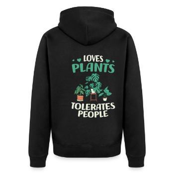 Hobbygärtner - Unisex Premium Bio Zip Hoodie - Schwarz - Hinten - Nico (187cm)