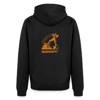 Hustle Maschinist - Unisex Premium Bio Zip Hoodie - Schwarz - Hinten - Nico (187cm)