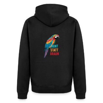 Papagei - bunt statt braun - Unisex Premium Bio Zip Hoodie - Schwarz - Hinten - Nico (187cm)