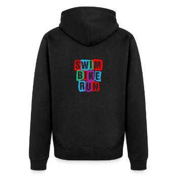 Swim Bike Run Triathlon - Unisex Premium Bio Zip Hoodie - Schwarz - Hinten - Nico (187cm)