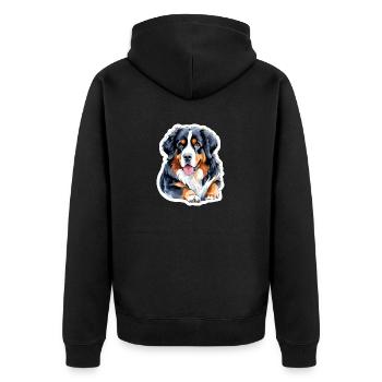 Berner Sennenhund Wasserfarben - Unisex Premium Bio Zip Hoodie - Schwarz - Hinten - Nico (187cm)