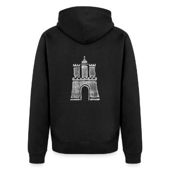Hamburg Wappen - Unisex Premium Bio Zip Hoodie - Schwarz - Hinten - Nico (187cm)