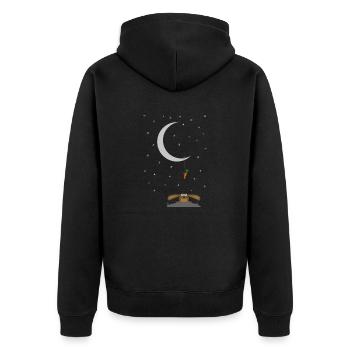 rabbit stares at a carrot on the moon - Unisex Premium Organic Zip Hoodie - black - Back - Nico (187cm)