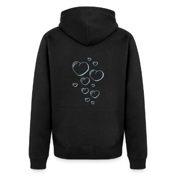 Seifenblasen Herzen - Unisex Premium Bio Zip Hoodie - Schwarz - Hinten - Nico (187cm)