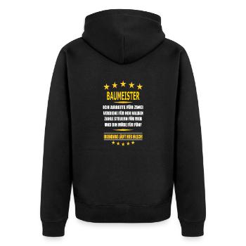 BAUMEISTER - Unisex Premium Bio Zip Hoodie - Schwarz - Hinten - Nico (187cm)