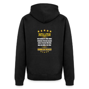 INSTALLATEUR - Unisex Premium Bio Zip Hoodie - Schwarz - Hinten - Nico (187cm)