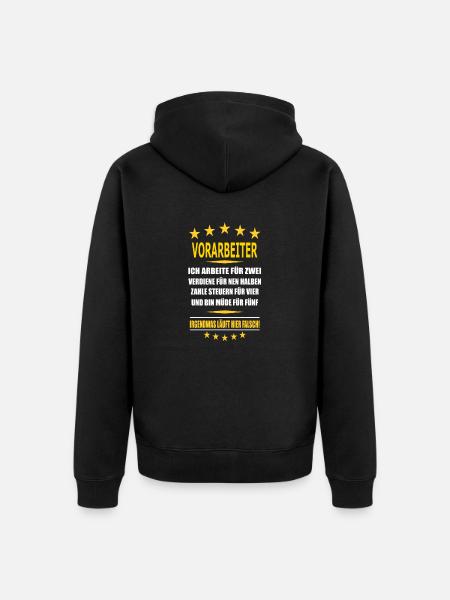 VORARBEITER - Unisex Premium Bio Zip Hoodie - Schwarz