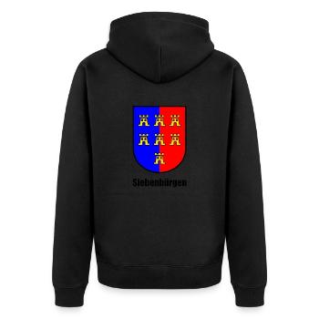 Wappen der Siebenbürger Sachsen "Siebenbürgen" - Unisex Premium Bio Zip Hoodie - Schwarz - Hinten - Nico (187cm)