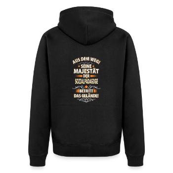 SOZIALPÄDAGOGE - Unisex Premium Bio Zip Hoodie - Schwarz - Hinten - Nico (187cm)