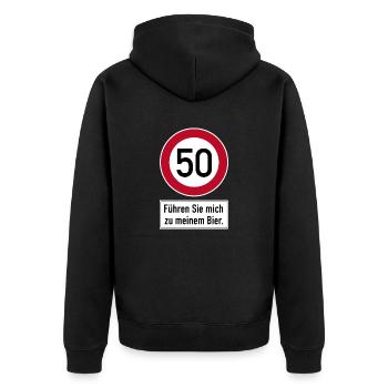 50 Führen Sie mich zu meinem Bier 50 Geburtstag - Unisex Premium Bio Zip Hoodie - Schwarz - Hinten - Nico (187cm)