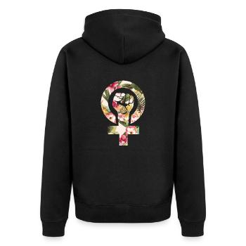 Feministen Faust -Feministin - Frauenrechte-Blumen - Unisex Premium Bio Zip Hoodie - Schwarz - Hinten - Nico (187cm)