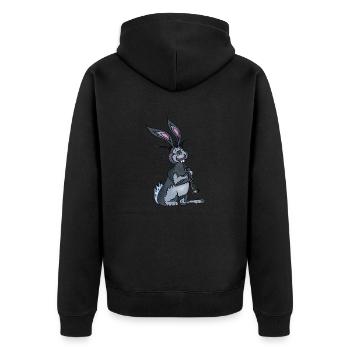 Benny der Hase spielt Klarinette - Unisex Premium Bio Zip Hoodie - Schwarz - Hinten - Nico (187cm)