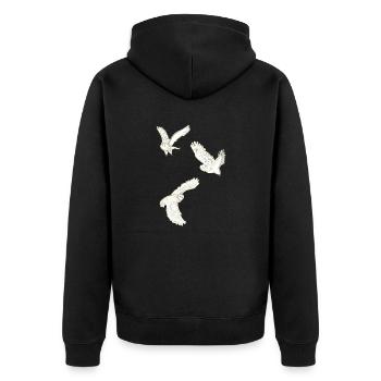 Fliegende Schneeeulen - Unisex Premium Bio Zip Hoodie - Schwarz - Hinten - Nico (187cm)