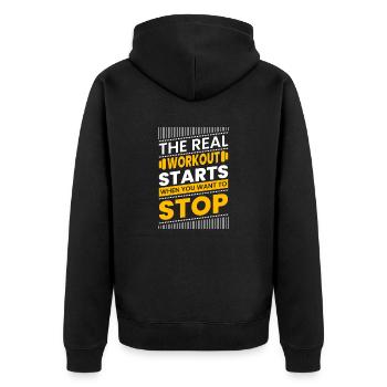the real workout starts when you want to stop - Unisex Premium Organic Zip Hoodie - black - Back - Nico (187cm)