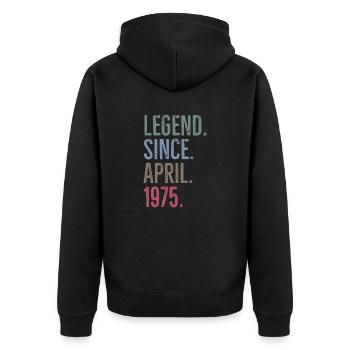 Legende seit April 1975 - Unisex Premium Bio Zip Hoodie - Schwarz - Hinten - Nico (187cm)