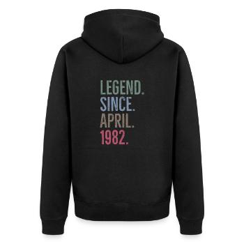 Legende seit April 1982 - Unisex Premium Bio Zip Hoodie - Schwarz - Hinten - Nico (187cm)