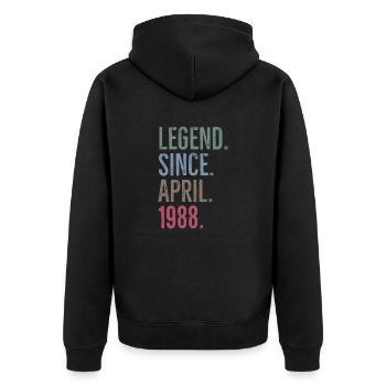 Legende seit April 1988 - Unisex Premium Bio Zip Hoodie - Schwarz - Hinten - Nico (187cm)