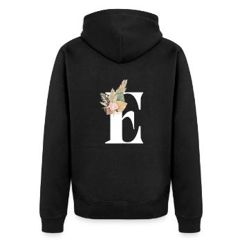 blumiger Buchstabe E - Unisex Premium Bio Zip Hoodie - Schwarz - Hinten - Nico (187cm)