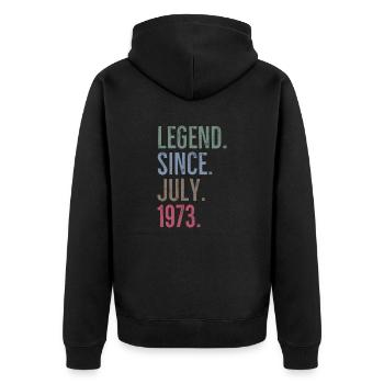 Legende seit Juli 1973 - Unisex Premium Bio Zip Hoodie - Schwarz - Hinten - Nico (187cm)