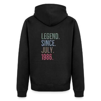 Legende seit Juli 1986 - Unisex Premium Bio Zip Hoodie - Schwarz - Hinten - Nico (187cm)