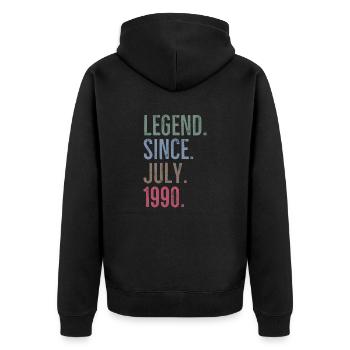 Legende seit Juli 1990 - Unisex Premium Bio Zip Hoodie - Schwarz - Hinten - Nico (187cm)