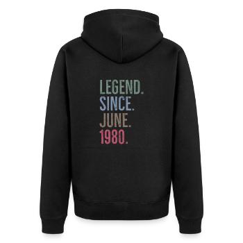 Legende seit Juni 1980 - Unisex Premium Bio Zip Hoodie - Schwarz - Hinten - Nico (187cm)