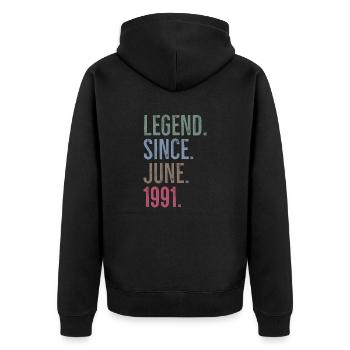 Legende seit Juni 1991 - Unisex Premium Bio Zip Hoodie - Schwarz - Hinten - Nico (187cm)