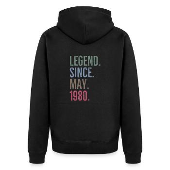 Legende seit Mai 1980 - Unisex Premium Bio Zip Hoodie - Schwarz - Hinten - Nico (187cm)