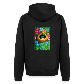 Bird in its nest surrounded by flowers - Unisex Premium Organic Zip Hoodie - black - Back - Nico (187cm)