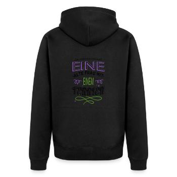 statement bullterrier chihuahua smeilie pudel - Unisex Premium Bio Zip Hoodie - Schwarz - Hinten - Nico (187cm)