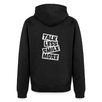 talk less smile more - Unisex Premium Bio Zip Hoodie - Schwarz - Hinten - Nico (187cm)