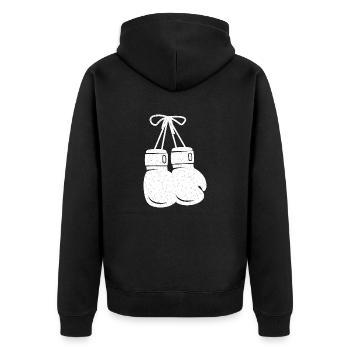 Boxhandschuhe weiß - Unisex Premium Bio Zip Hoodie - Schwarz - Hinten - Nico (187cm)