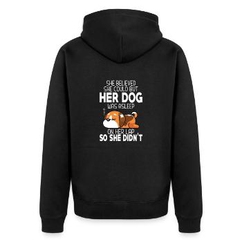 Sie glaubte, sie könne es, aber ihr Hund schlief - Unisex Premium Bio Zip Hoodie - Schwarz - Hinten - Nico (187cm)