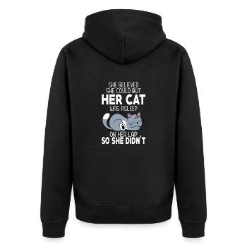 Sie glaubte, sie könne es, aber ihre Katze schlief - Unisex Premium Bio Zip Hoodie - Schwarz - Hinten - Nico (187cm)