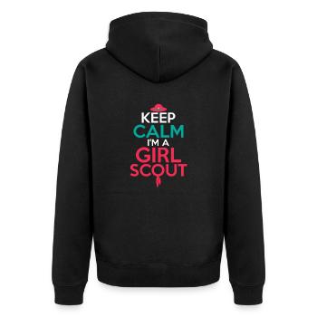 Calm & Scout-Ready: Girl's Adventure Tee - Unisex Premium Organic Zip Hoodie - black - Back - Nico (187cm)