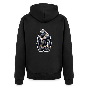 Gorilla with Gold Chain - Unisex Premium Organic Zip Hoodie - black - Back - Nico (187cm)