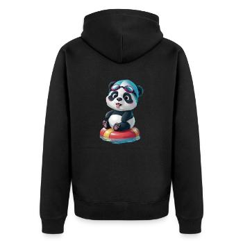 Pandas Schwimmabenteuer! - Unisex Premium Bio Zip Hoodie - Schwarz - Hinten - Nico (187cm)