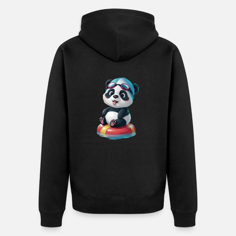 L’aventure de natation de Panda ! - Veste à capuche bio Premium Unisexe - noir