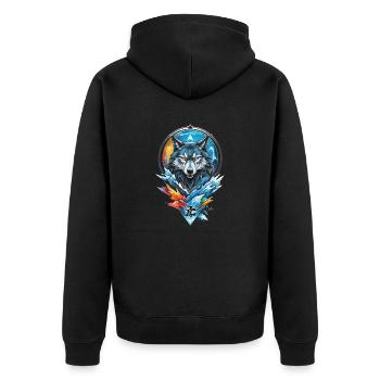Geometrischer Wolf Wasser und Feuer - Unisex Premium Bio Zip Hoodie - Schwarz - Hinten - Nico (187cm)