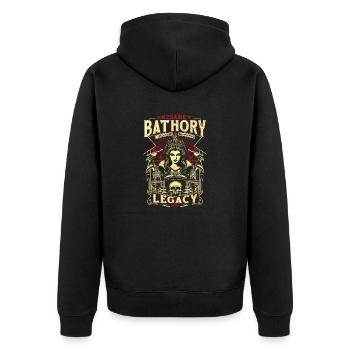 Erzsebet Bathory Legacy, Dark Skull & City Vintage - Unisex Premium Bio Zip Hoodie - Schwarz - Hinten - Nico (187cm)