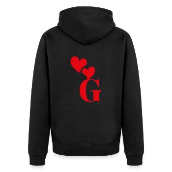 Buchstabe g rotes Herz - Unisex Premium Bio Zip Hoodie - Schwarz - Hinten - Nico (187cm)