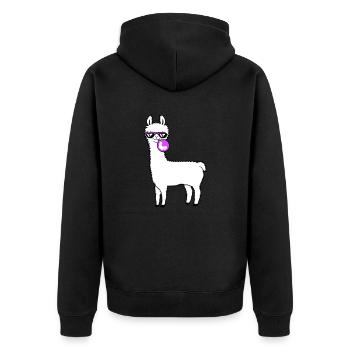 Lama kaut Kaugummi Kaugummiblase blasen Alpaka - Unisex Premium Bio Zip Hoodie - Schwarz - Hinten - Nico (187cm)