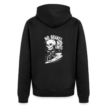 No Brakes No Limits Totenkopf Fahrrad - Unisex Premium Bio Zip Hoodie - Schwarz - Hinten - Nico (187cm)