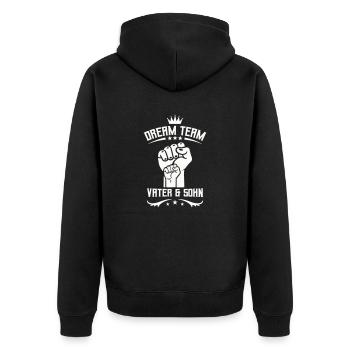 vater und sohn faust team 1 - Unisex Premium Bio Zip Hoodie - Schwarz - Hinten - Nico (187cm)